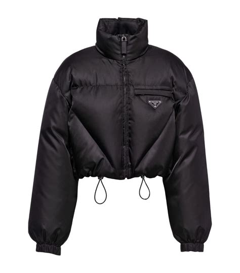 prada black cropped puffer jacket|conscious Prada puffer jacket.